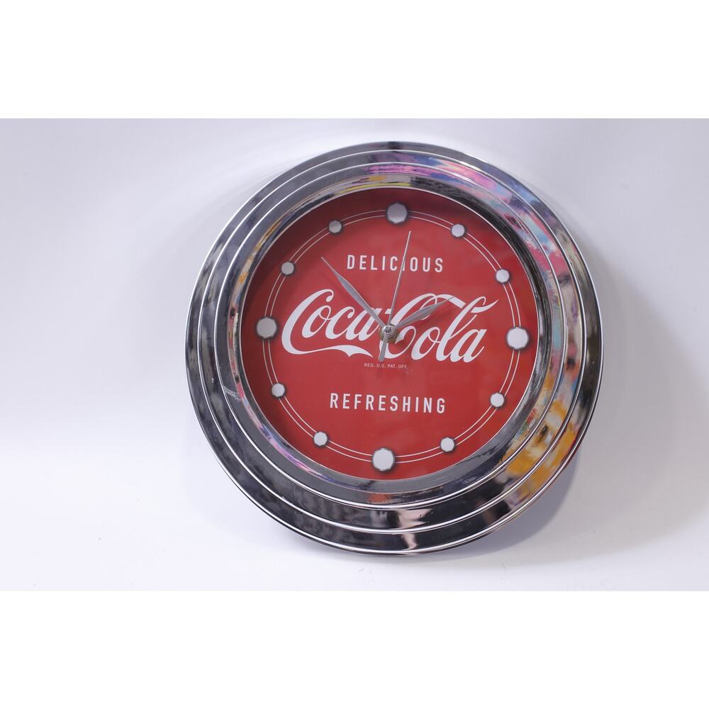 Coca-Cola, Silver, Plastic, Wall Clock, Wall Decor, Vintage, Round, , 250317-WH
